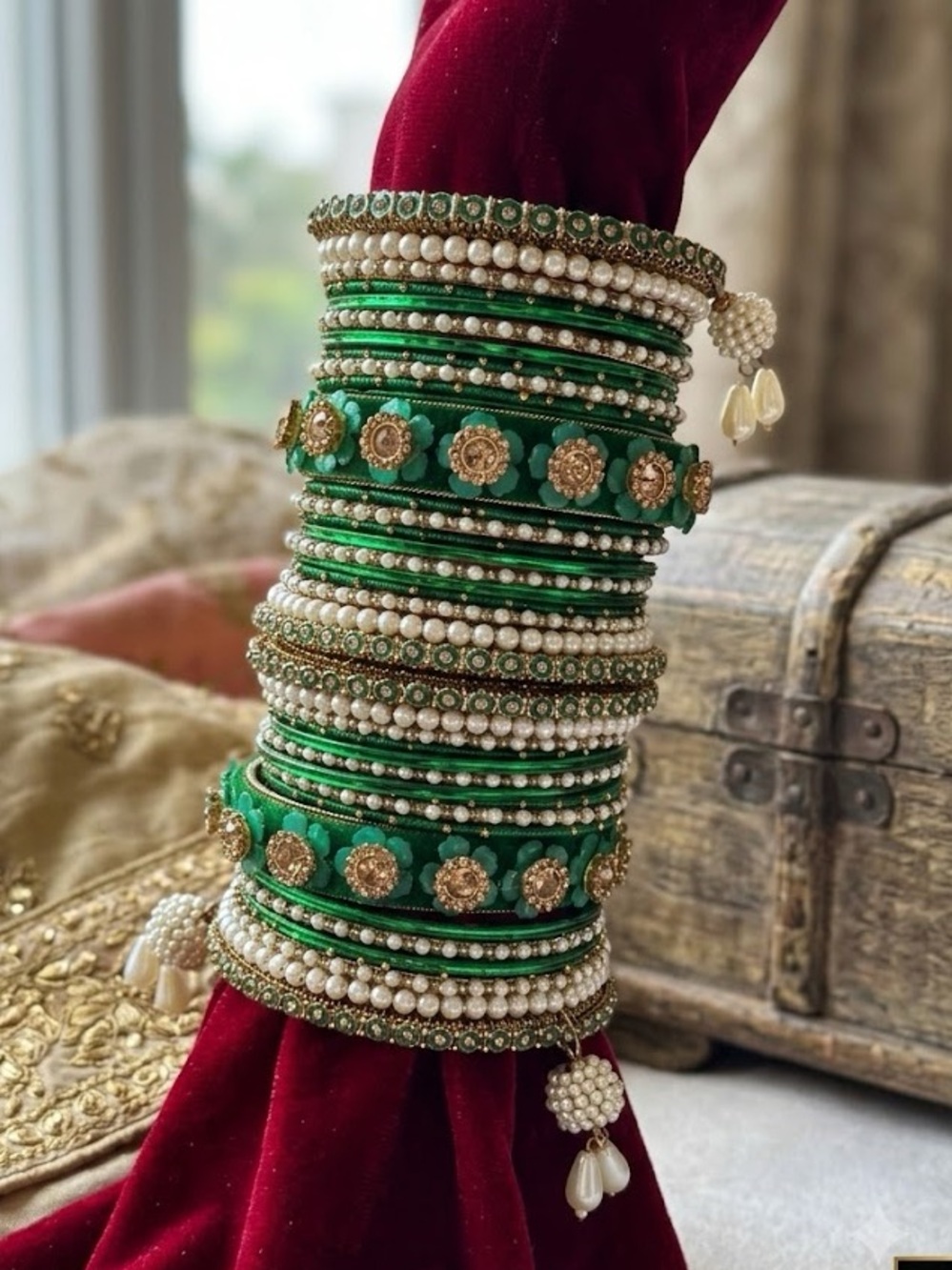Green and Gold Bridal Chooda Set